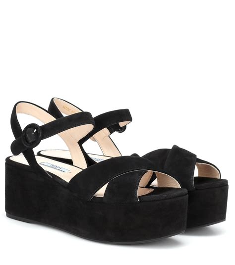 prada checked canvas platform sandals|prada black suede platform sandals.